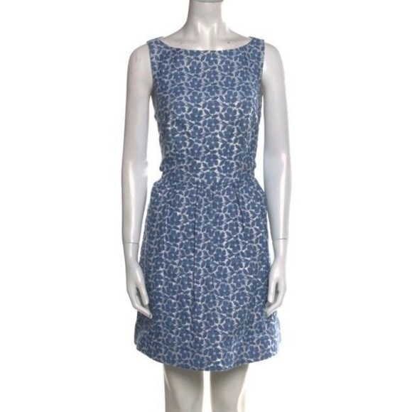 Alice+Olivia LillyAnne Fit & Flare Dress Open Back Blue Silver Floral Size 10 - Picture 2 of 5